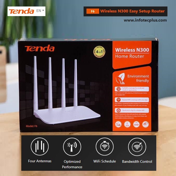 Tenda F6 N300 Wireless Router with 4 Antennas