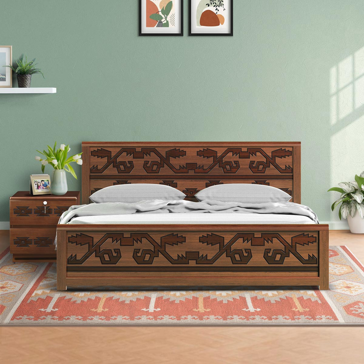 Jamdani Wooden King bed I BDH-362-3-1-20